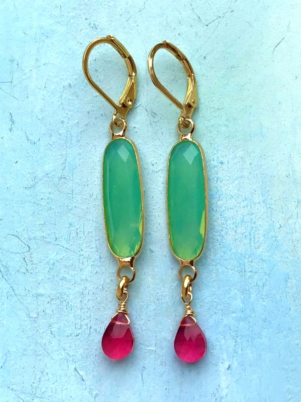 Chalcedony bezel rubellite tourmaline quartz 24k gold plated Earrings